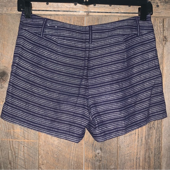 Women’s 4 LOFT Navy Blue White 100% Linen Shorts Zip Fly Smooth Front Pockets EC - Picture 6 of 11